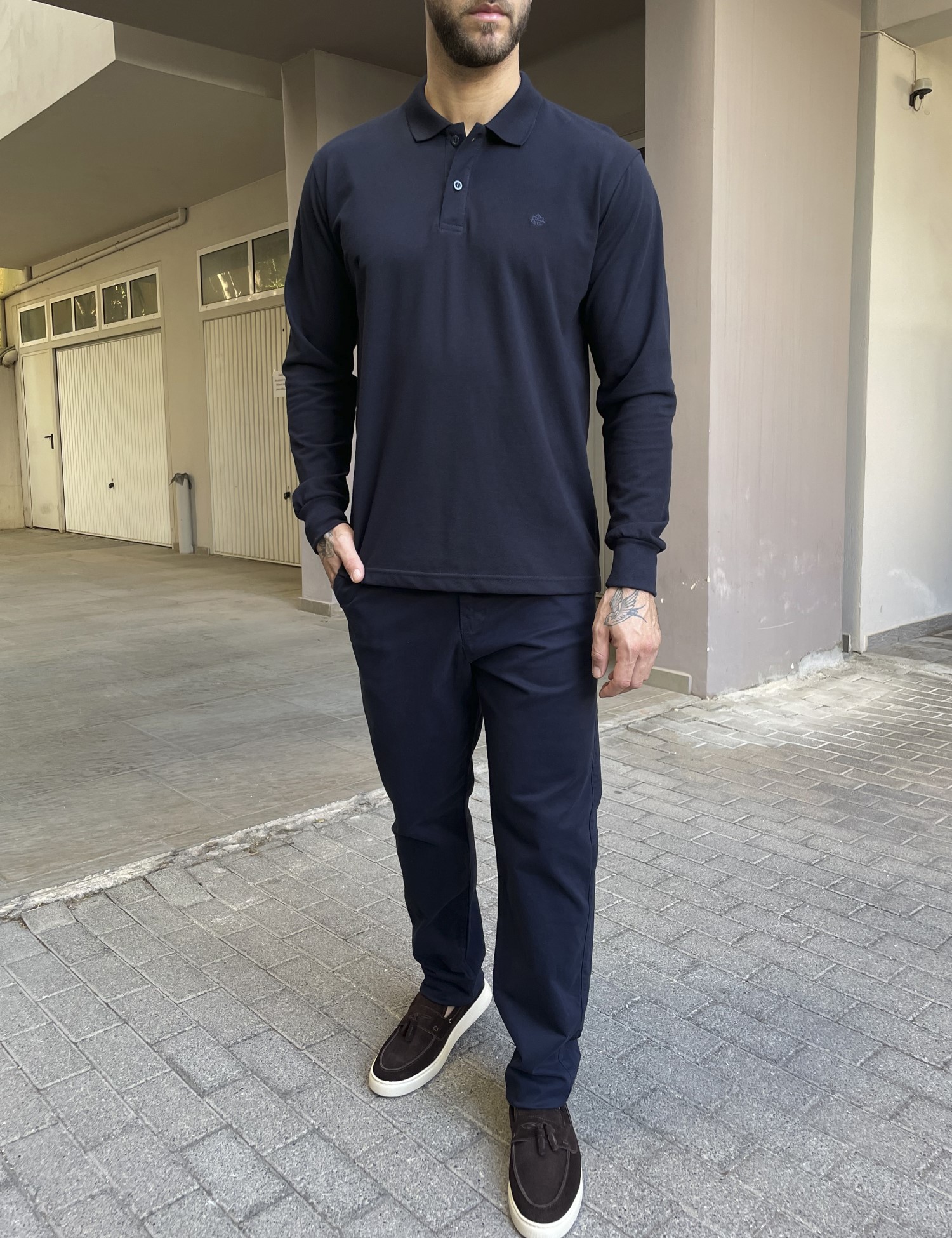 Everbest Ανδρική μπλε navy πικέ Polo μακρυμάνικη μπλούζα Plus size 2610200B φωτογραφία